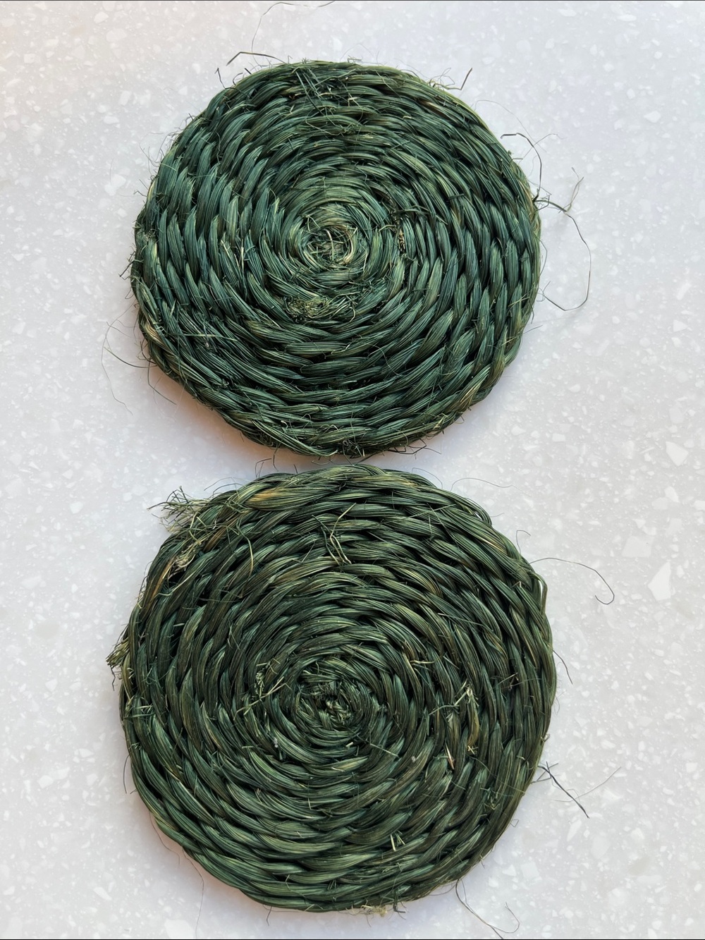 Handwoven Wicker Coasters Green Vintage Set of 2